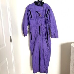 Vtg Etirel Sz S Ski Suit One Piece Retro 90s Purple Embroidered‎ Logo Womens EUC